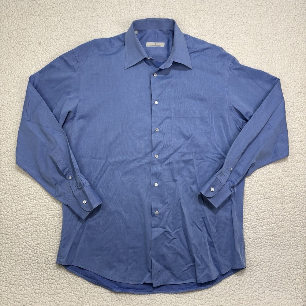 Ermenegildo Zegna Superfine Cotton Dress Dress Shirt Men's Size L 41/16 Blue